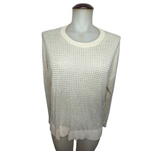 Thin Cream Sweater With Rhinestones